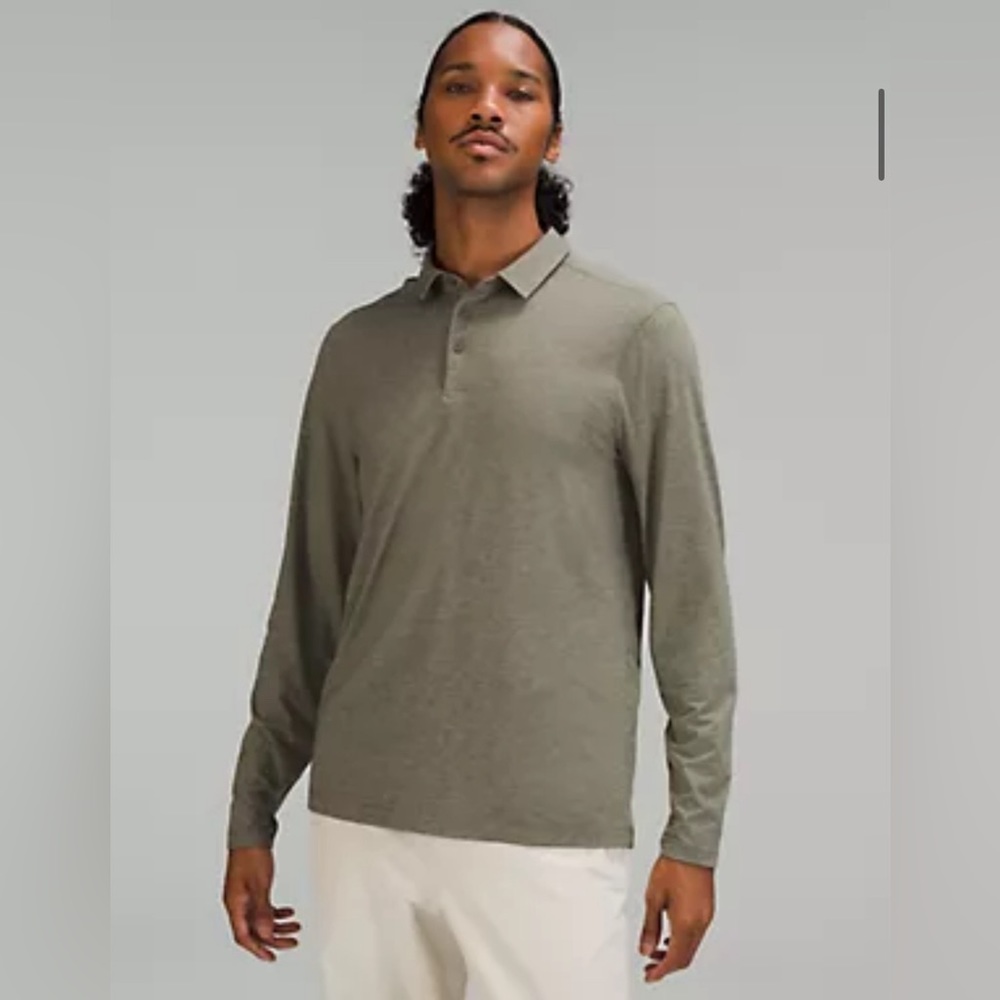 NWOT Lululemon Men’s Evolution Long Sleeve Polo Shirt - L, heathered army green